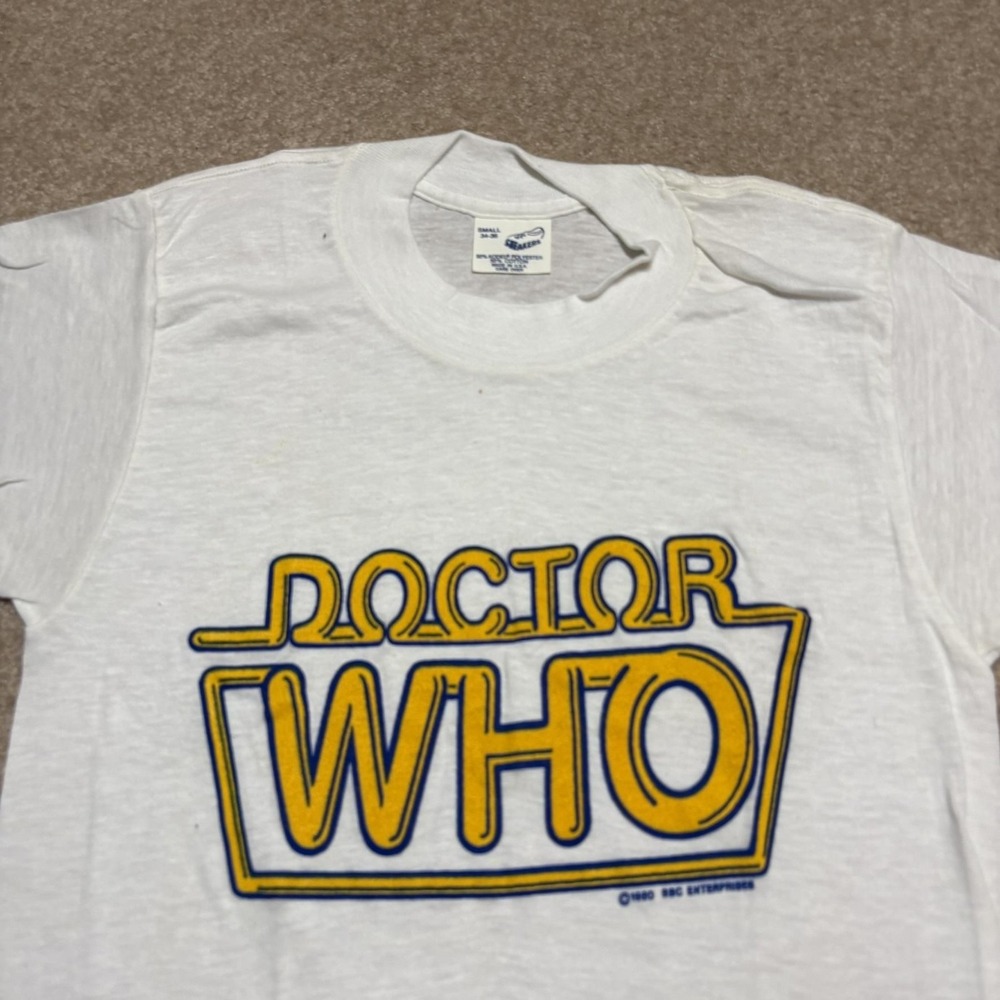 Vtg 1980 Doctor Who‎ T-Shirt TV Promo Small White Sneakers USA Graphic 80s Tee